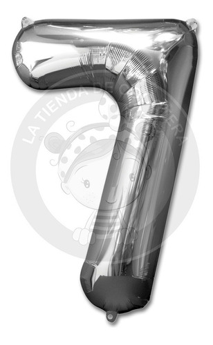 Globo Metalizado Numero 7 Plateado 100 Cm 1 Metro 40¨ Altura