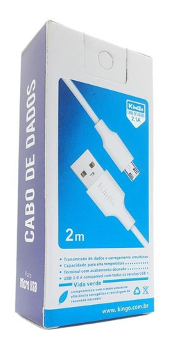 Cabo De Dados Usb V8 Kingo Branco 2m 2.1a Para Galaxy J6