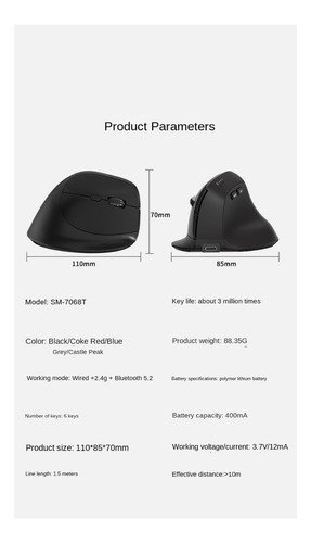 Nuevo Ratón Vertical Ergonómico True Triple Mod 2.4g