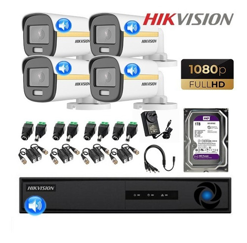 Imagen 3 de 10 de Kit Seguridad Hikvision Dvr 4ch + 4 Camara 2mp Audio Colorvu