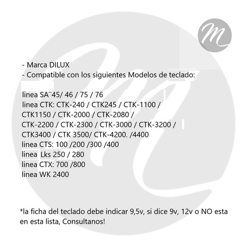 Imagen 3 de 6 de Fuente Transformador Casio 9v Lineas Ctk Cts Lk Lks
