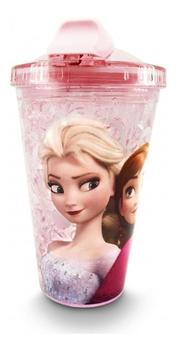 Copo Térmico C Canudo Retrátil Frozen Disney Elsa E Anna @ Cor Rosa