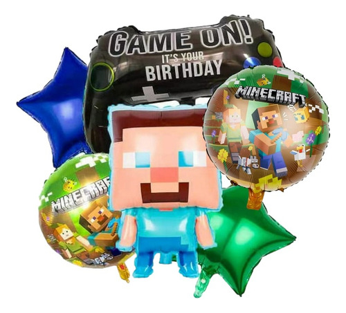 Globo Metalizado Minecraft Numero Fiesta Gamer Nintendo  