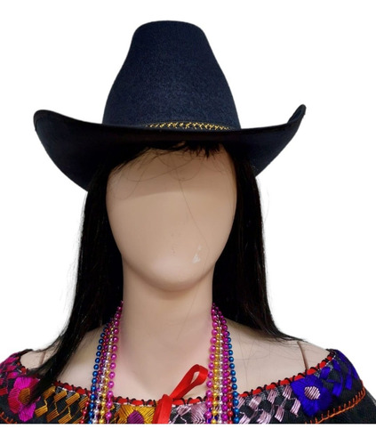 Sombrero Mujer Texana Vaquera Ranchera Fiesta Color Negro