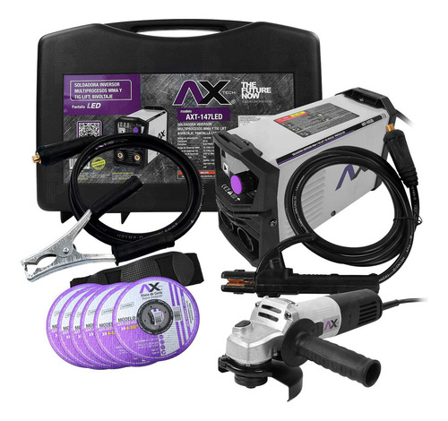 Soldadora Ax Tech Axt-147led 110/220v + Miniesmeriladora Color Gris