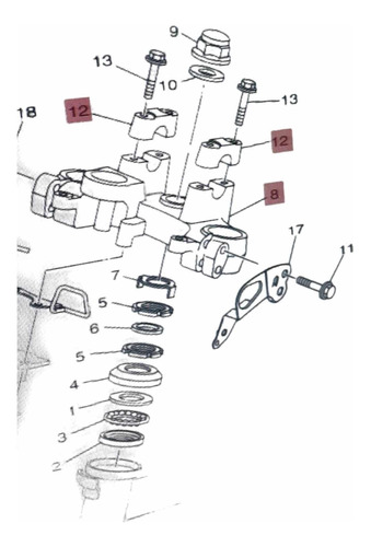 Bases Manubrio Moto Yamaha Xtz 125 2012/2024