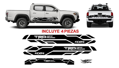 Stickers Lateral+batea Para Toyota Tacoma Trd Offroad 4x4 4p