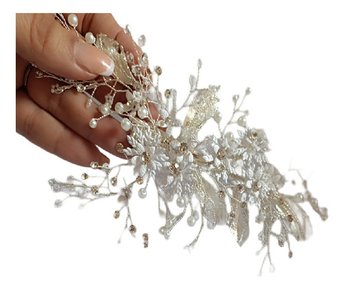 Tiara Corona Tocado Diadema Lateral Novia Xv Boda Flores M95
