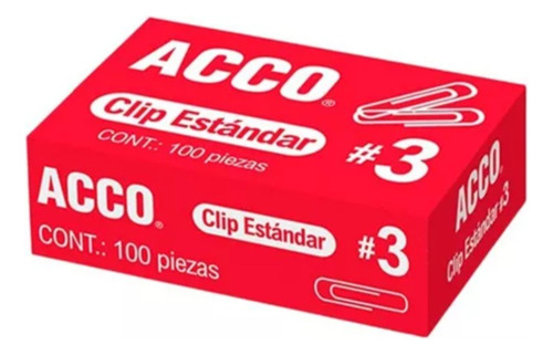 Clip Estándar #3 Acco 25mm Sujeta 15 Hojas 100 Piezas 