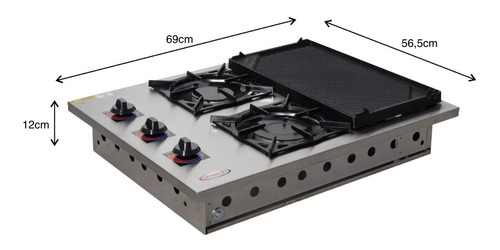 Imagem 3 de 10 de Fogão 2 Bocas Alvenaria Embutir Cooktop Inox Chapa Itajobi
