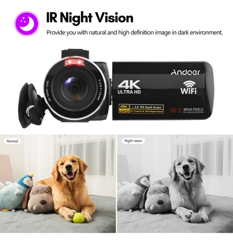 Videocámara Andoer-2 Wifi 4k Dv 56 Mp Con Zoom 18x 3.0 Ips T