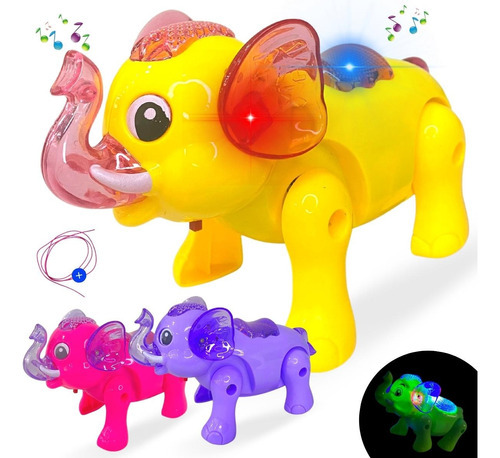 Elefante De Brinquedo Com Som E Luz Musical Anda Led Animal Cor Amarelo