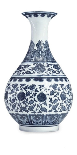 Vaso Clássico Em Porcelana Chinesa, Azul E Branco 31 X 17 Cm