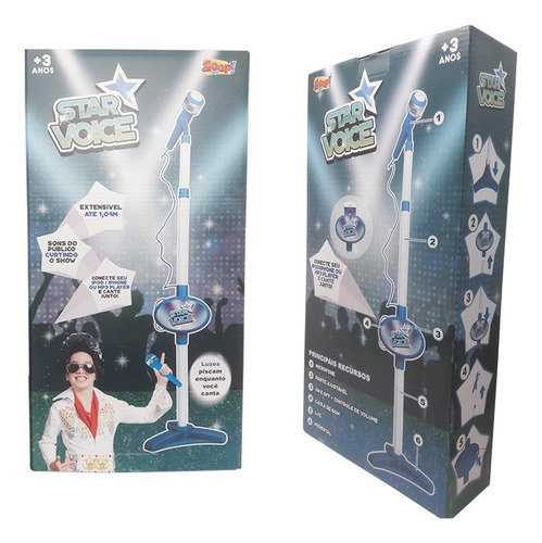 Microfone De Brinquedo Star Voice C Som E Luz C Adap Celular