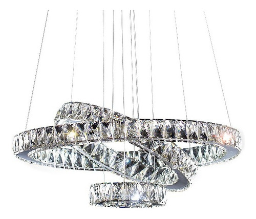 Lustre Pendente Cristal K9 Led 3 Anéis C/ Controle Remoto Cor Cromado/Transparente 110V/220V