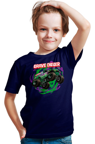 Remera Niño Monster Jam Algodón Jersey Peinado Premium