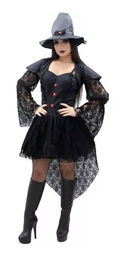 Fantasia Halloween Feminina Vestido De Bruxa Midi C/ Chapéu - H2