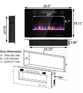 Chimenea Eléctrica Empotrable - Tangkula - 30 Pulgadas