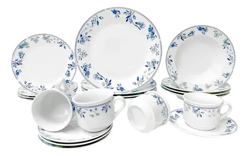 Jogo Aparelho ​De Jantar Mayara Em Porcelana 20 Peças Cor Branco E Azul Hauskraft Florido