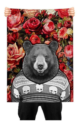 Stompy Bandeira Decorativa Decoração Urso Flores Floral Bear