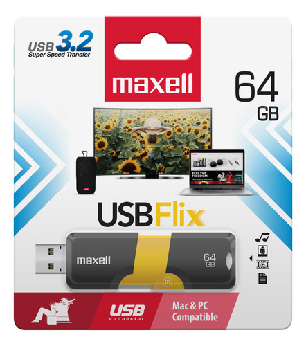 Pendrive 64gb Retractil Maxell Blister 3.0 Flix Negro Flix