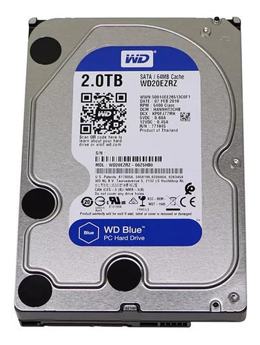 Imagen 1 de 5 de Disco Duro Interno Western Digital Wd20ezrz 2tb Azul