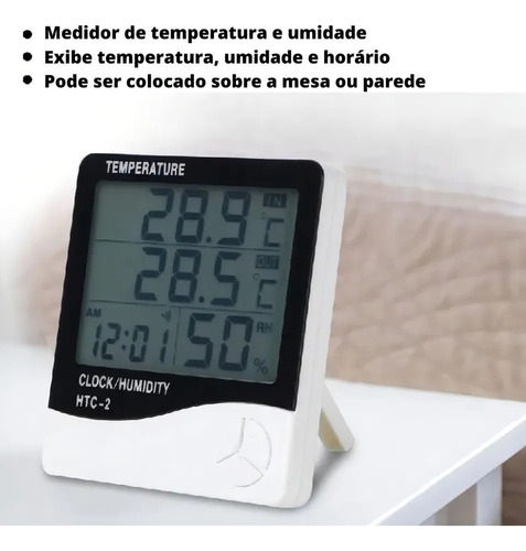 Termômetro Digital Higrômetro Com Sensor Externo E Alarme