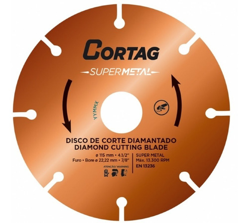 Disco Corte Diamantado Super Metal Cortag 115 Mm X 22,2 Mm