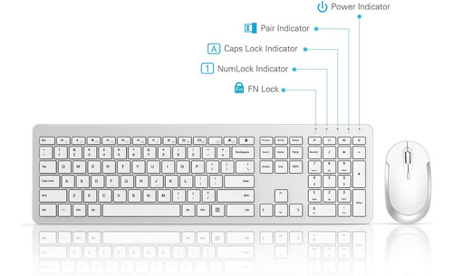 Mouse Y Teclado Para Pc Inalambrico, Delgado | Blanco/see...