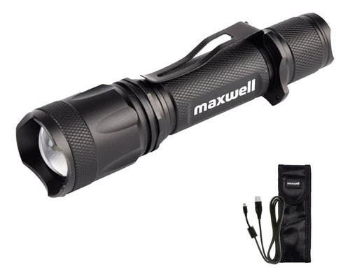 Linterna Led Tactica Maxwell Recargable Usb Impermeable 800m Color de la linterna Negro Color de la luz Fría