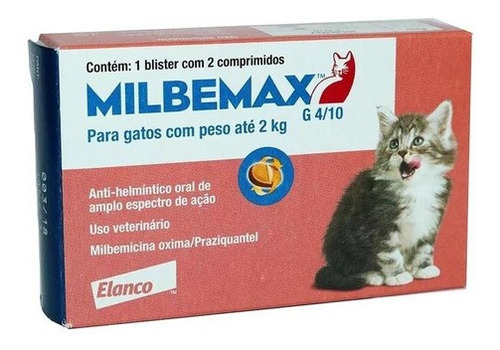 Milbemax Vermífugo Para Gatos Até 2kg C/ 2 Comprimidos