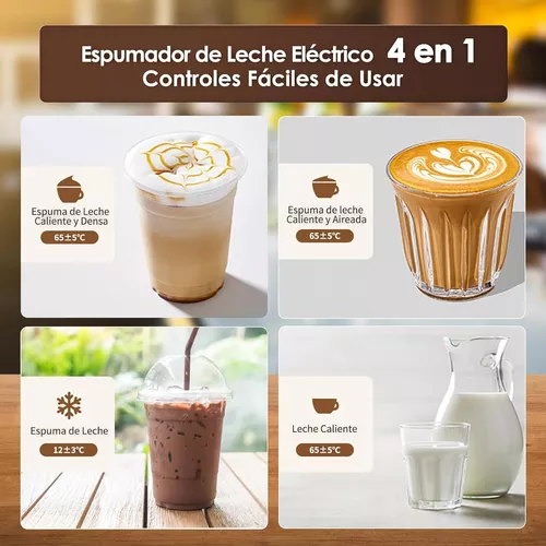 Espumador de leche, espumador eléctrico 4 en 1 para café, espumador de  leche Spacekey de 10.1 onzas y vaporizador, calentador de leche calienta  hasta