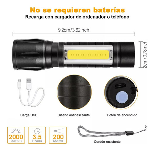 Linternas Frontales Led Recargables + Linternas Xpe+cob De Cabeza Usb 2000 Lúmenes, Linternas Frontales Ajustables Y Portátiles Para Equitación, Senderismo, Camping Y Otras Actividades Al Aire Libre