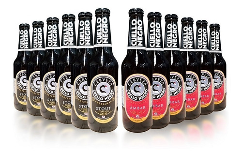 Pack 12 Cervezas Cuello Negro 330ml, 6 Ámbar - 6 Stout.