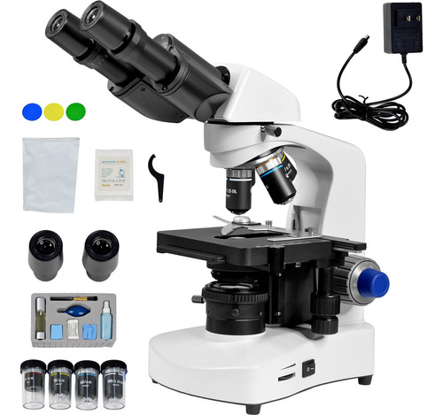 Microscopio Binocular Planacromatico 10x-1000x Profesional Color Blanco