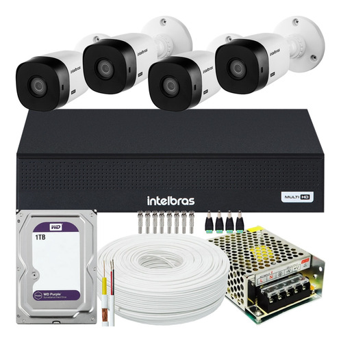 Kit Cftv 4 Cameras Intelbras E Dvr Mhdx 1004-c 1tb Wd Purple