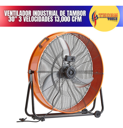 Ventilador Industrial De Tambor 30 3 Velocidades 13,000 Cfm Estructura Naranja Aspas Plateado Diámetro 76 cm Frecuencia 50Hz/60Hz Material de las aspas Acero
