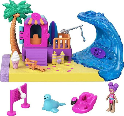 Pocket Pollyville Sunshine Beach Playset, Micro Doll, Anima