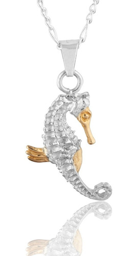 Dije Caballito De Mar Plata 925 Y Oro De 24 K Con Cadena