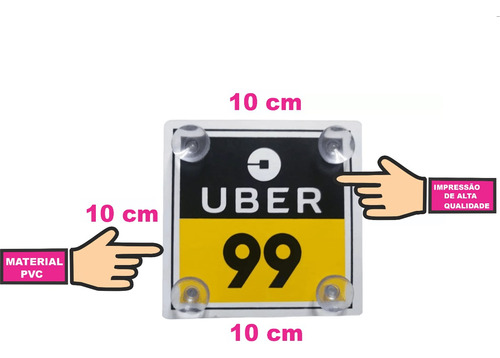 1 Plaquinha 2x1 Uber 99 Com 4 Ventosa Para Motorista Por App