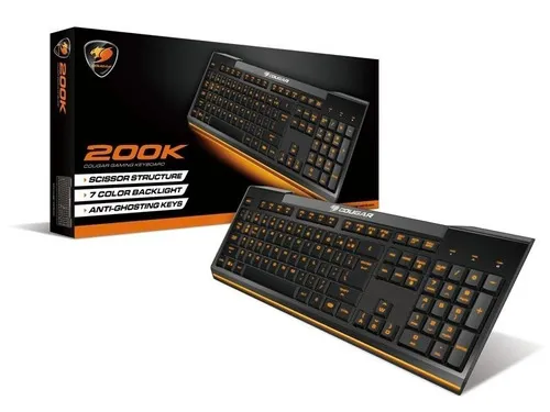 Teclado LED negro Cougar Gaming de 200 K (puerto estándar). Bar