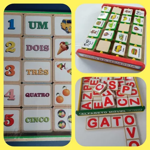 Kit Jogo Educativo Alfabeto e Numerais Coloridos em MDF