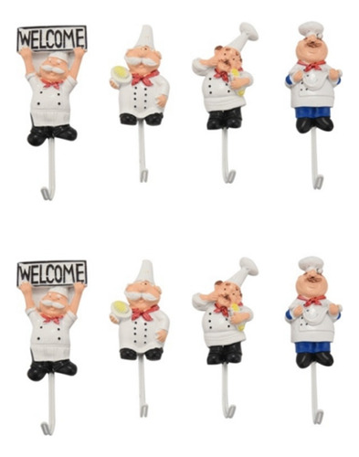 Resin French Chef Figurine Wall Hook 8 Pe