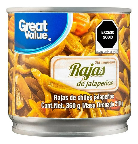 7 Pzas Chiles Jalapeños Great Value En Rajas 360 G