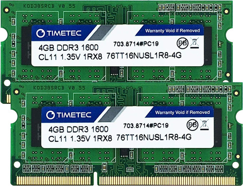 Timetec 8gb Kit(2x4gb) Ddr3l/ddr3 1600mhz Pc3l-12800 Sodimm