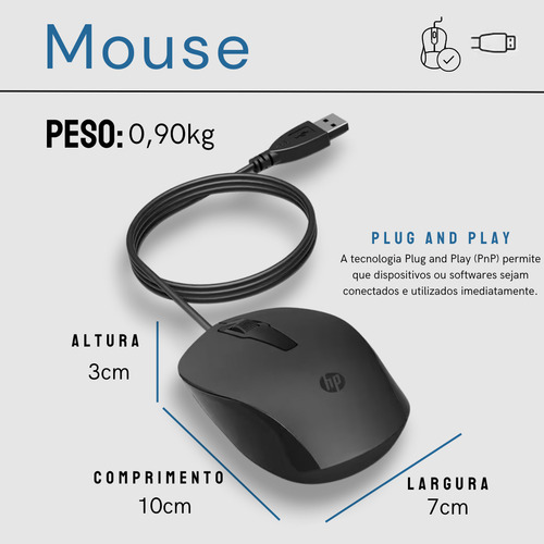 Kit Mouse E Teclado Com Fio 150 Hp