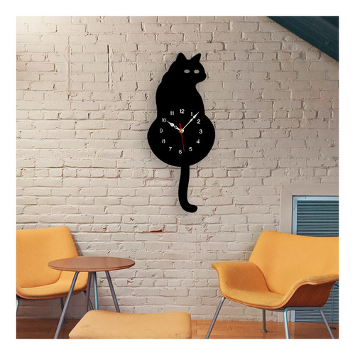 Reloj De Pared De Péndulo De Gato Silencioso Con Negro