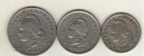 Argentina Niqueles De 5, 10 Y 20 Centavos Año 1922