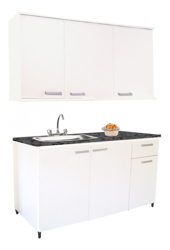 Combo Cocina Platinum Alacena Y Bajo Mesada Blanco De 120cm