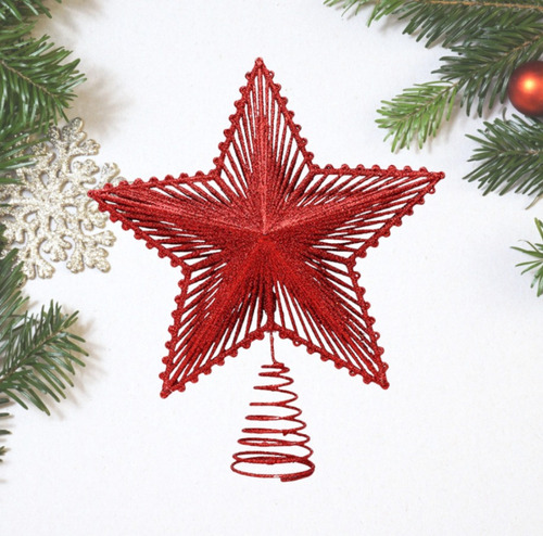 Estrela Ponteira Para Arvore De Natal Com Glitter 20 Cm